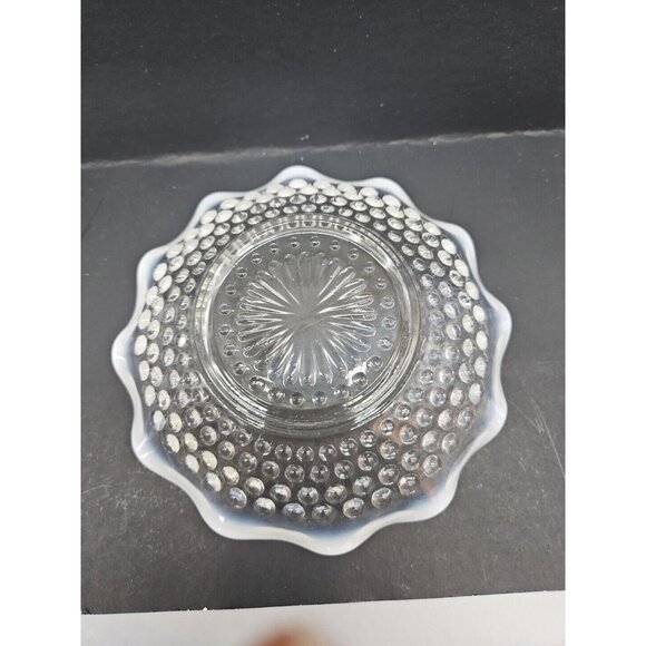 Vintage Moonstone Opalescent Hobnail Ruffle Edge Shallow Glass Dish - Picture 6 of 9